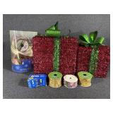 Fabric Ribbon,2pk Tape, Red & Green Tinsel Boxes