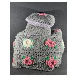 Handmade Gray Crochet Throw Blanket & Pillows(2)