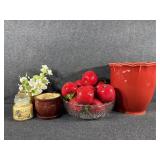 Ceramic Planters, Apple Ornaments, Cut Glass Bowl