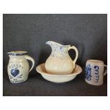 Stoneware Dishes: Blue Spongeware Pitcher and