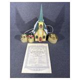 Ceramic Light Up Church, Gold Fabric Ribbon