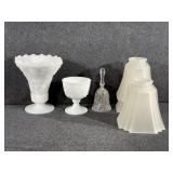 White Milk Glass Items, 24% Lead Crystal Bell