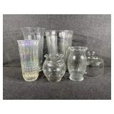 Clear Glass Cloche Dome, Rose Bowl, Vases(4)