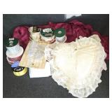 Round Red Table Cloth, Various Ribbons, White