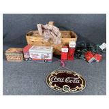 Woven Basket W/Handle and Coca-Cola Items
