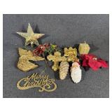 Assorted Christmas Decorations Primarily Gold Tone