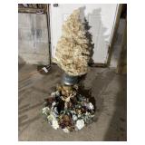 Ivory Colored Pine Tree, Christmas Angel On A Base