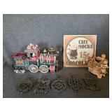 Small Cast Iron Trivets(5), Cafe Mocha Tin Sign,