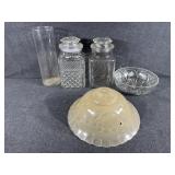 Glass Canisters(2), Green Vase,Glass Bowl