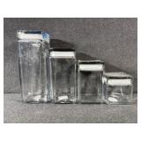 Clear Glass Square Cannister W/Lids(4)