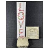 Porcelain Trinket Box, Sculpted Floral Plaque