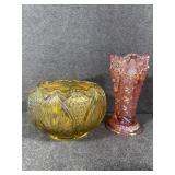 Fenton Regency Rose Bowl,Carnival Glass Pink Vase