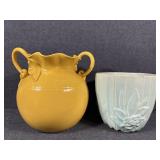 Yellow Tuscan Scalloped Vase, Green Planter