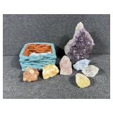 Natural Raw Crystals With Ceramic Basket