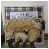 Metal with Wooden Frame Fresh Eggs Art, Wooden