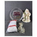 Glass Serving Platter,Santa Tree Topper, Snow