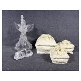 Porcelain Trinket Boxes W/Raised Roses, Angel,Dog