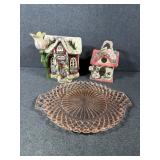 Pink Birdhouse, Pink Depression Glass Platter