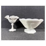 Milk Glass Pedestal Fruit Bowl & Crimped Compote