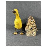 Yellow Duck Statue, Stone Birdhouse Decorative