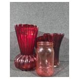 Anchor Hocking Red Glass Vase, Red Glass Flower