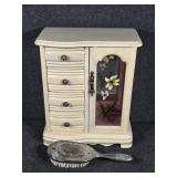Ivory-Colored Wooden Jewelry Box, Antique Silver