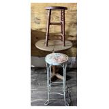 Wooden Round Side Table and Stools