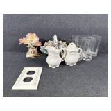 Sugar Bowl & Creamer, Porcelain Flower Basket