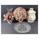 Porcelain Topiary,Pink Ribbon,Doilies,Vase