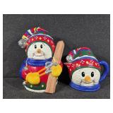Ceramic Snowman Cookie Jar and Kettle