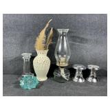 Glass Oil Lamp,Silver Tone Taper Candle ,Vase