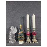 Hollywood Regency Style Candlesticks,Santa & Pine