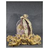 Bird Cage With Ribbon,Gold Tone Cherub Wall Plaque