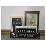 Floral Wall Art(2), 'Kitchen is the Heart' Sign,