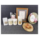 Candles, Vase, Frames, Clear Floral Plaque