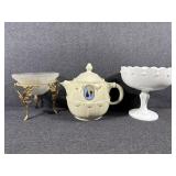 Drip-O-Lator Tea Pot, Crackled Glass Bowl