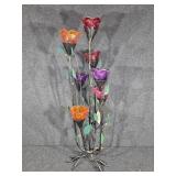 Multi-Colored Glass and Iron Flower Teal Light