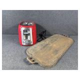 Red 2 Slice Toaster, Cast Iron Griddle