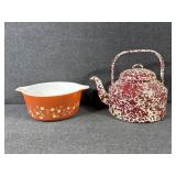 Enamelware Tea Kettle, Pyrex Casserole Dish