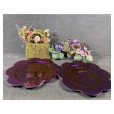 Purple Charger Plates(2), Faux African Violets