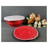 Roosters, Plastic Bowls W/lids,Rubbermaid Qt Jug