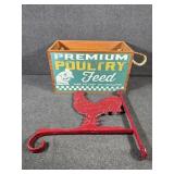 Red Cast Iron Rooster Wall Hook,Wooden Crate