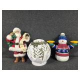 Ceramic Snowman, Santa Figurine, White Plastic