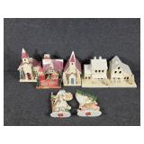 2 Metal Santa Figurines, Cardboard Christmas