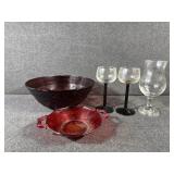 Ruby Red Glass Serving Bowl, Ruby Red Bowl W/Scal