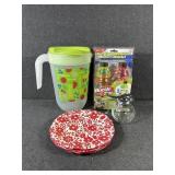 Enamelware Plates,Bottle Tops, Syrup Dispenser