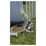 Garden Statues(2) Cement Bird Bath( Broken)