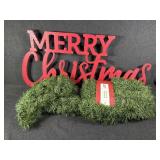 Red Merry Christmas Sign,Green Floral Garland