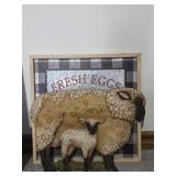Metal with Wooden Frame Fresh Eggs Art, Wooden