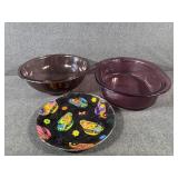 Cranberry-colored Glass Roaster & Bowl